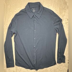 True Classic Navy Blue Button Front Long Sleeve Stretchy Collared Shirt XL